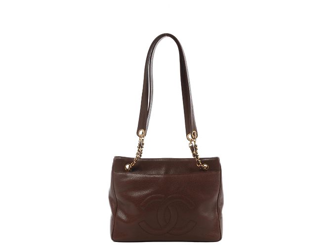 Borsa a tracolla Chanel Coco Mark in pelle caviar marrone