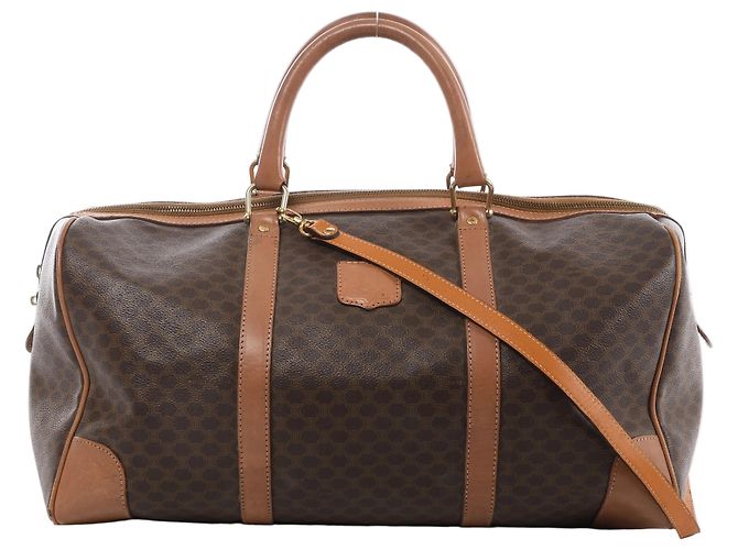 Triomphe Céline Bolsa de viagem Celine Macadam Boston PVC x Leather em marrom