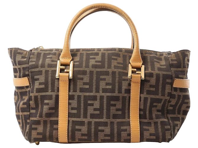 Bolsa FENDI em lona Zucca e couro marrom