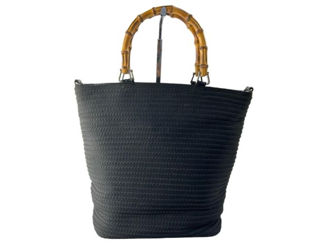 Gucci Bamboo Stroh Handtasche Schwarz