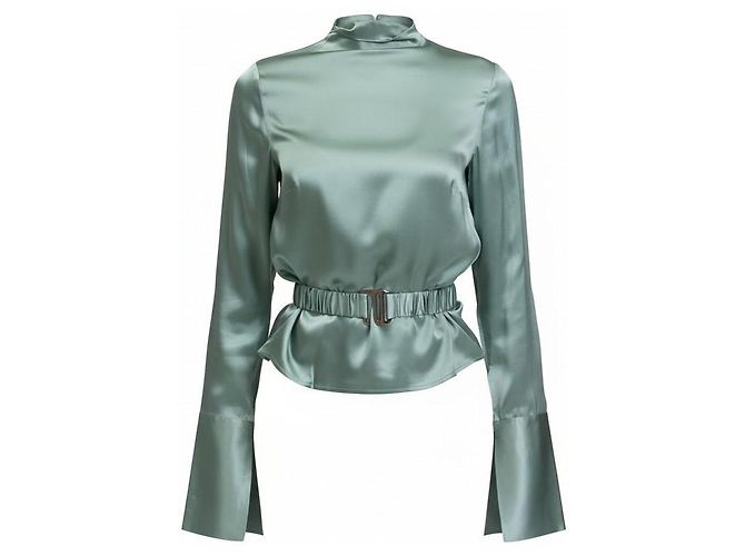 Autre Marque 8 By Yoox Blusa de seda verde com cinto