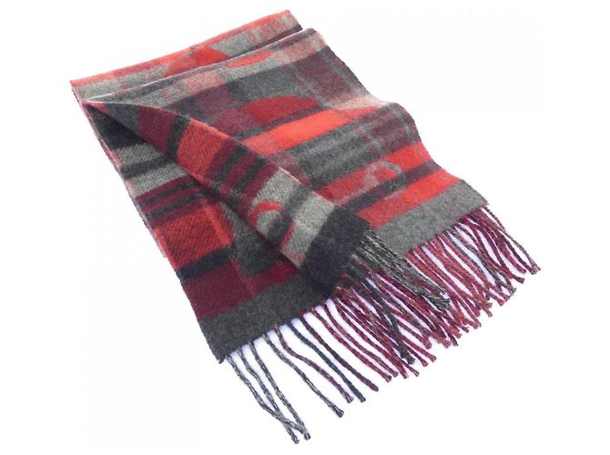 Hermès Hermes Gray and Red Cashmere Stole Brown