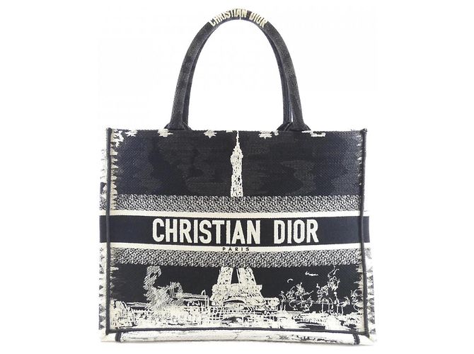 Borsa a mano Christian Dior Paris Book Tote Medium Nero Bianco