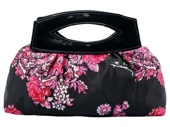 Pochette Kenzo floreale in seta Nero Rosa Bianco
