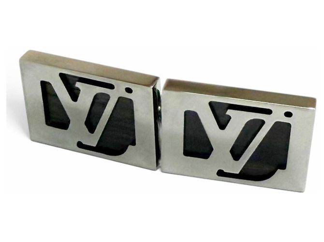 Louis Vuitton Wood LV Initial Square Cufflinks Brown Silvery