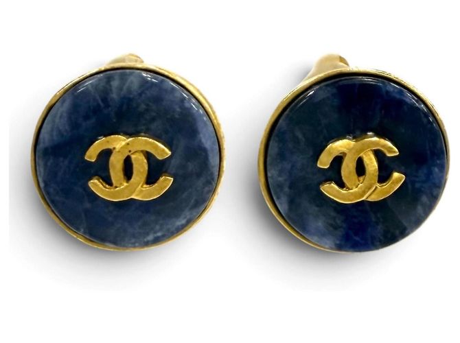 Timeless Orecchini CHANEL Vintage 95A Coco Mark in marmo blu D'oro