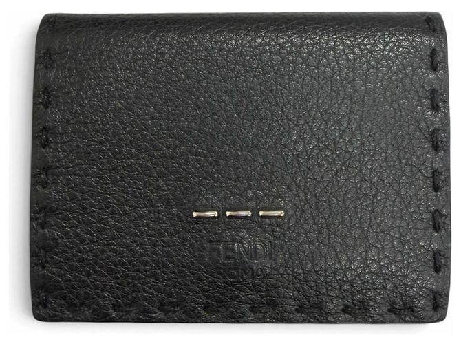 Fendi Selleria Leather Compact Tri-fold Wallet Black