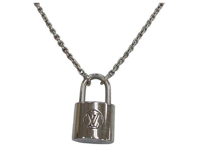 Louis Vuitton Silver Lockit Pendant Necklace Silvery