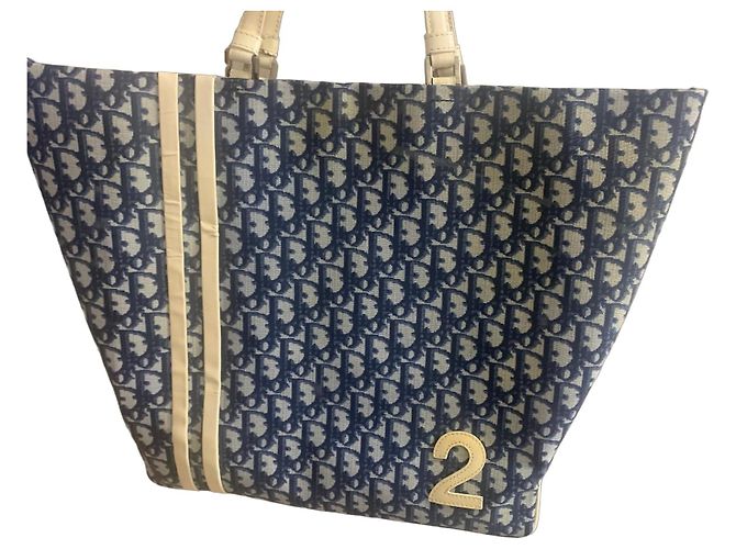 Saco Cabas Christian Dior Oblique Monogram - Azul e Creme Cru