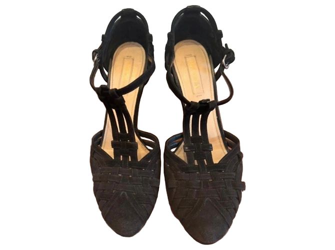 Prada Talons à plateforme T-Strap en daim noir