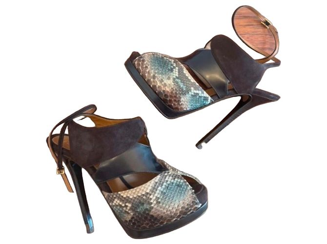 Fendi Python and Suede Platform Sandals Brown Python print