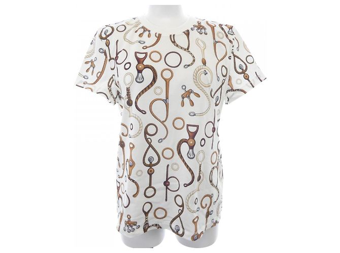 Hermès Hermes PANOPLIE TOUT CUIR JERSEY TShirt Marrone Bianco