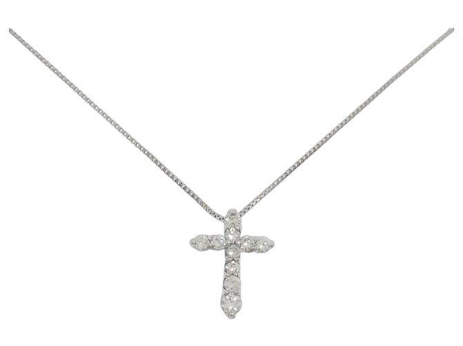 Autre Marque Collar de Cruz con Diamantes Pt900 Pt850 Plata