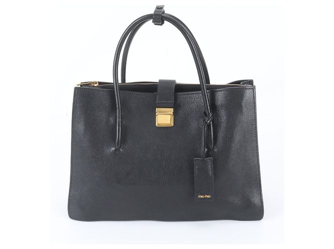 Miu Miu Madras Leder Tote Bag Schwarz