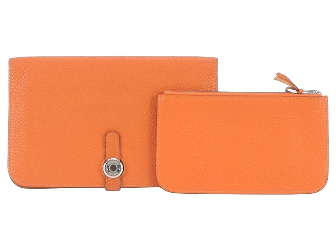 Hermès Hermes Dogon Duo GM Leather Long Wallet Orange
