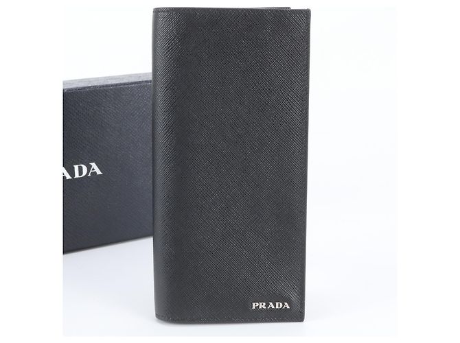 Portafoglio lungo bi-fold in pelle Saffiano Prada Nero