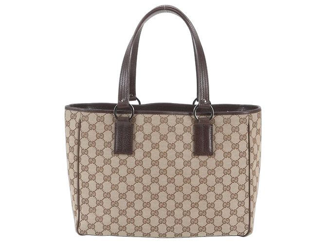 Saco Tote Gucci em lona GG e couro Bege