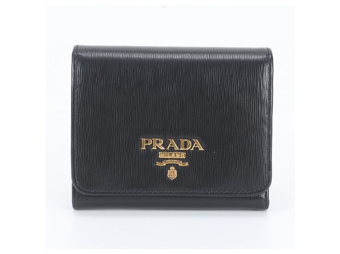 Prada Vitello Move Leder Tri-fold Geldbörse Schwarz
