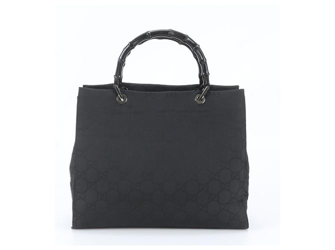 Borsa Tote Gucci Bamboo in pelle nera Nero