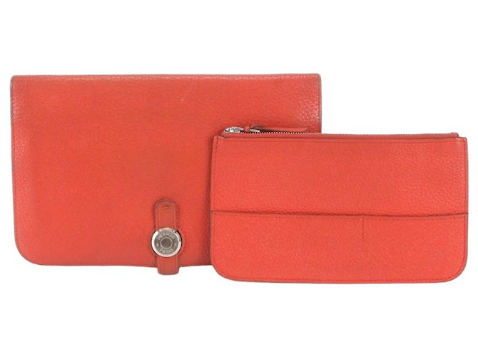 Hermès Hermes Dogon Duo GM Leather Long Wallet Red