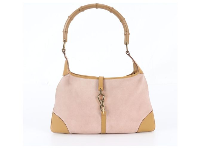 Gucci Bamboo Kandinsky Leder-Ein-Schulter-Handtasche Pink Beige
