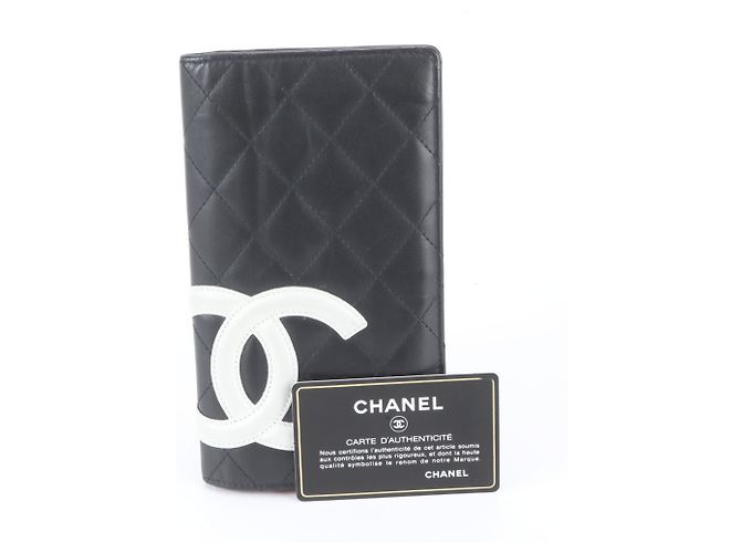 Chanel Cambon Line Leather Long Wallet Black Pink