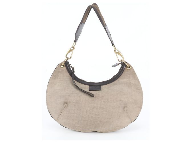 Bolsa de Ombro em Couro Meia Lua Gucci Sherry Line Bege