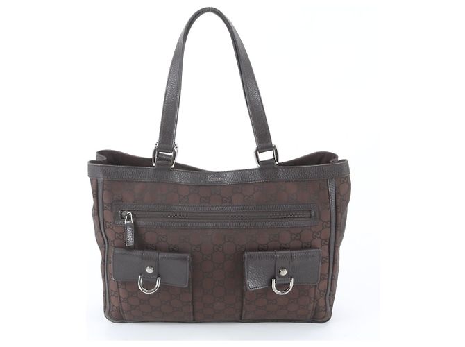 Sac cabas Gucci GG en nylon et cuir Marron