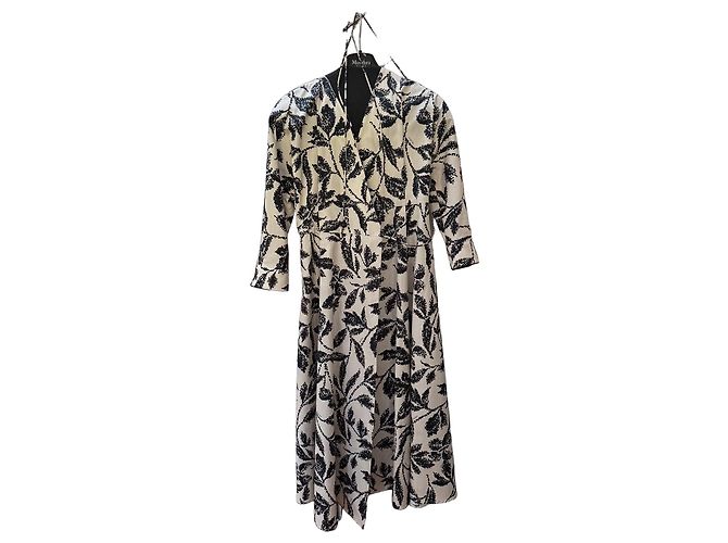 Max Mara langes Seidenkleid mit Blumenprint Schwarz Weiß