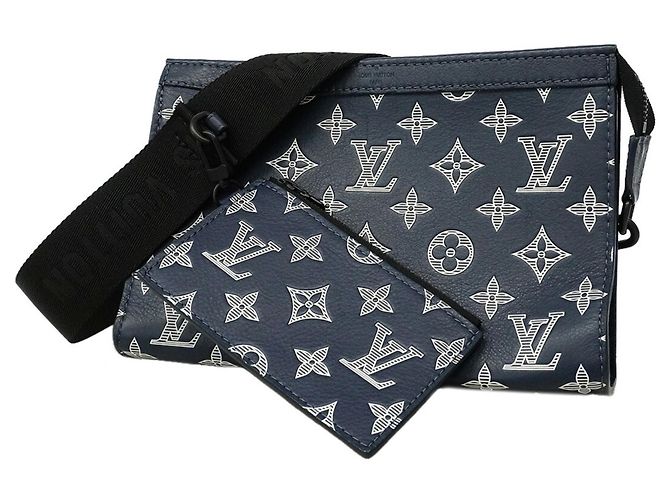 Borsa a tracolla Louis Vuitton Monogram Shadow Gaston Blu navy