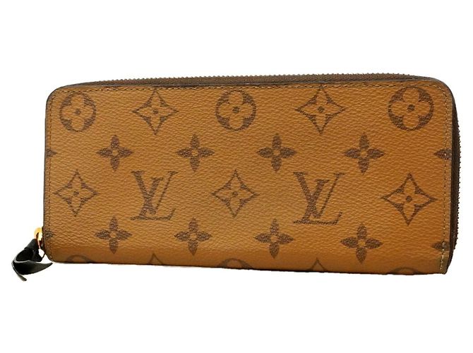Louis Vuitton Monogram Reverse Portefeuille Clemence Long Wallet Castaño