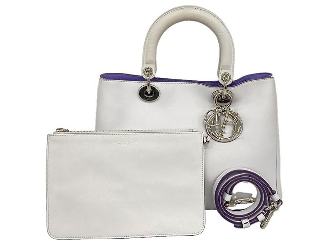 Bolsa de mão em couro Christian Dior Cinza Roxo