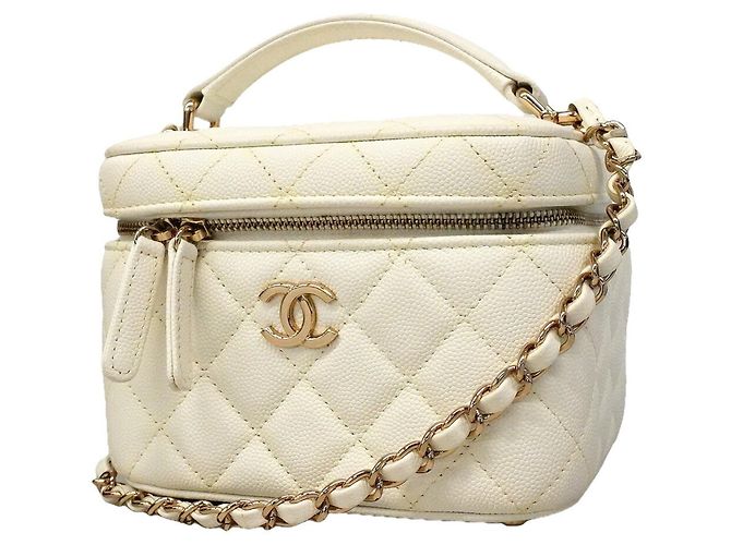 Bolsa Vanity Chanel em couro de bezerro granulado branco