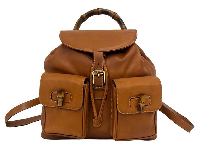 Gucci Vintage Bamboo Leather Backpack Brown