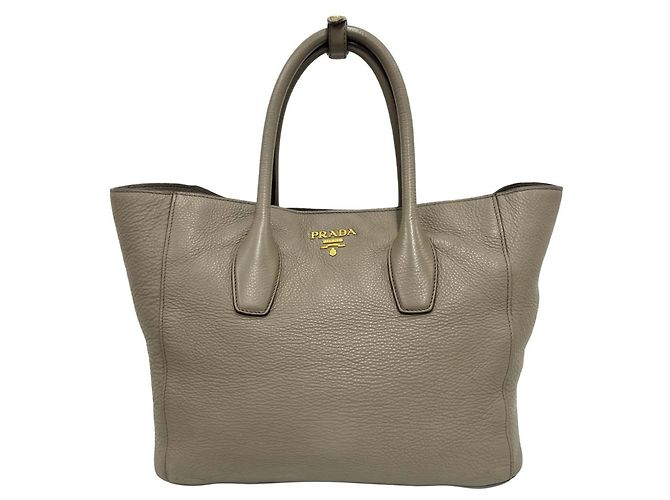 Tote Prada Shopper-Handtasche aus grauem Leder Braun