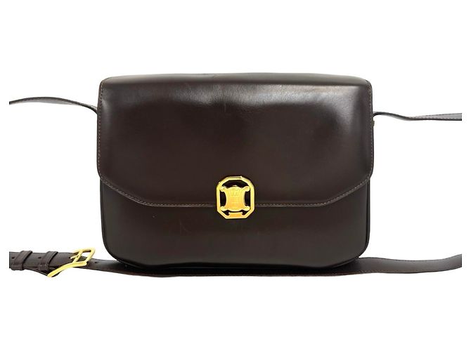 Céline Celine Vintage Blazon Schultertasche aus Leder Braun