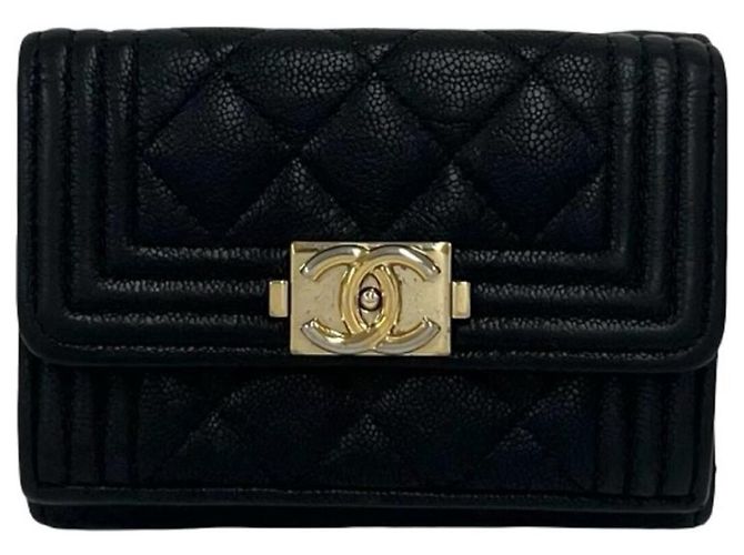 Portafoglio tri-fold Chanel Boy Chanel Coco Mark Nero