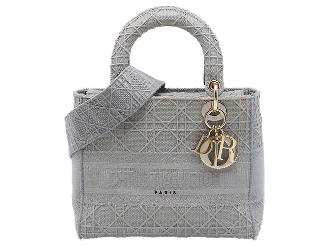 Autre Marque Dior Gray Medium Embroidered Canvas Cannage Lady D Lite Marrone Grigio