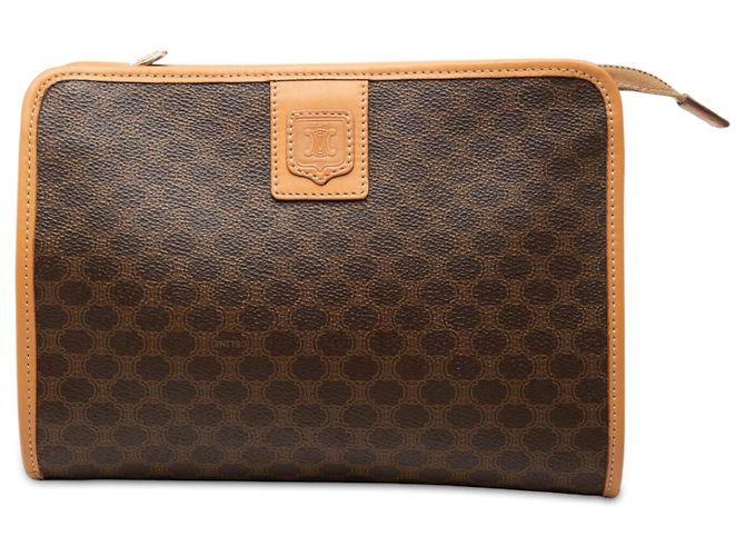Céline Clutch Celine Brown Macadam Coated Canvas Marrone