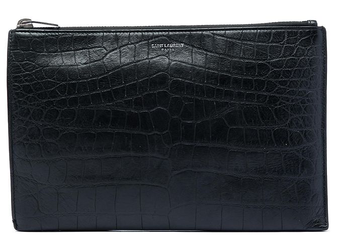 Autre Marque Clutch Saint Laurent de piel grabada efecto cocodrilo negro