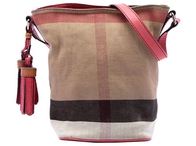 Borsa secchiello Burberry Ashby con nappe in tela Mega Check marrone Mini