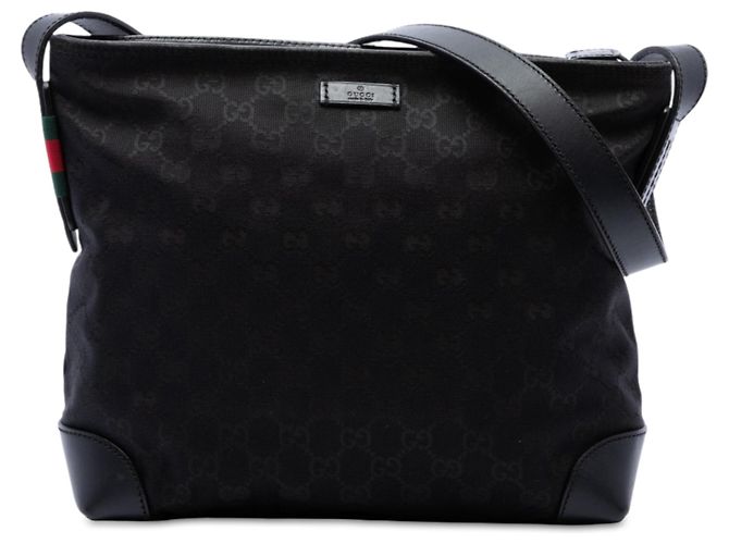 Borsa a tracolla Gucci in tela GG nera con Web Nero