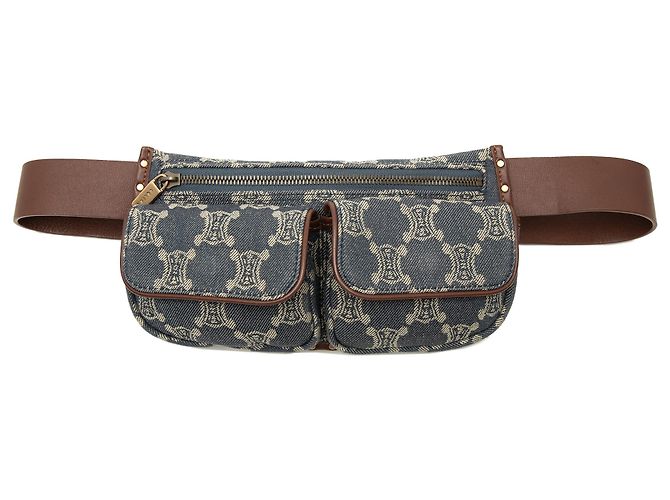 Céline Celine Blue Macadam Denim Double Pocket Belt Bag