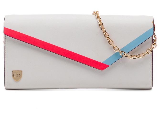 Dior White Leather Explorer Croisier Envelope Clutch On Chain