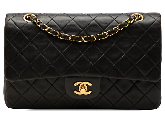 Chanel Black Medium Classic Lambskin Double Flap Nero