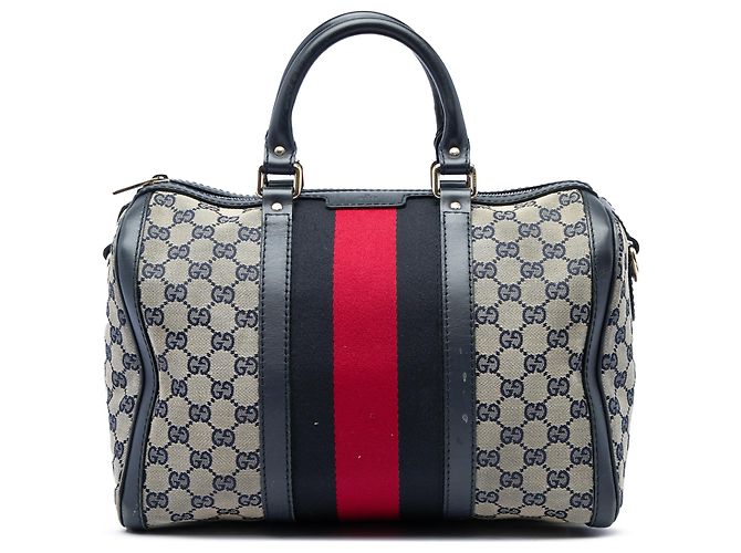 Borsa Boston Gucci Joy Medium in canvas GG beige con banda Web