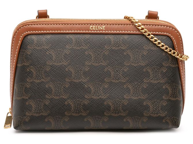 Céline Celine Brown Triomphe Coated Canvas Clutch On Chain Dark brown