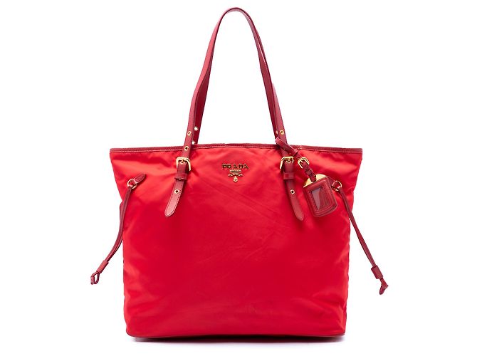 Prada Red Saffiano Trimmed Tessuto Tote
