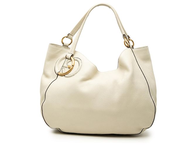 Tote Gucci Medium in Twill e Pelle di Vitello Martellata Bianca Bianco