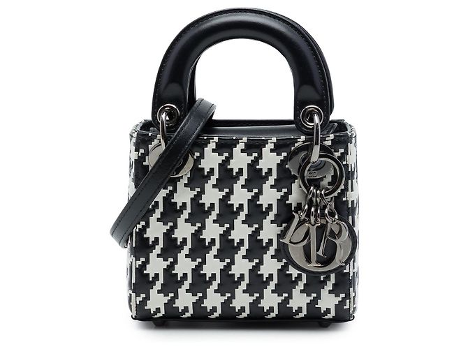 Autre Marque Dior Black Micro Calfskin Houndstooth Embossed Macro Lady Dior